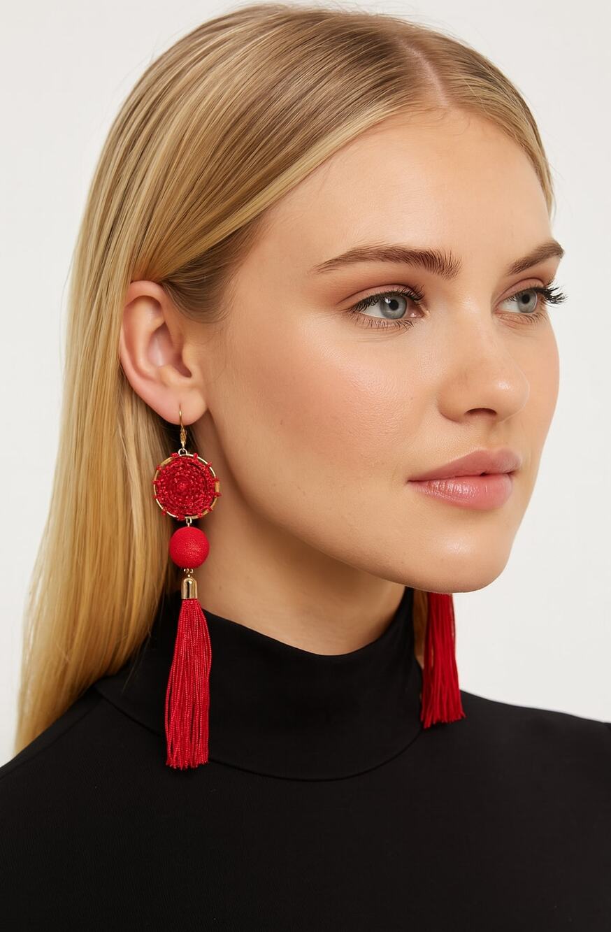 Mia Collection Goldtone Red Tassel Dangle Fringe Dreamcatcher Hook Earrings